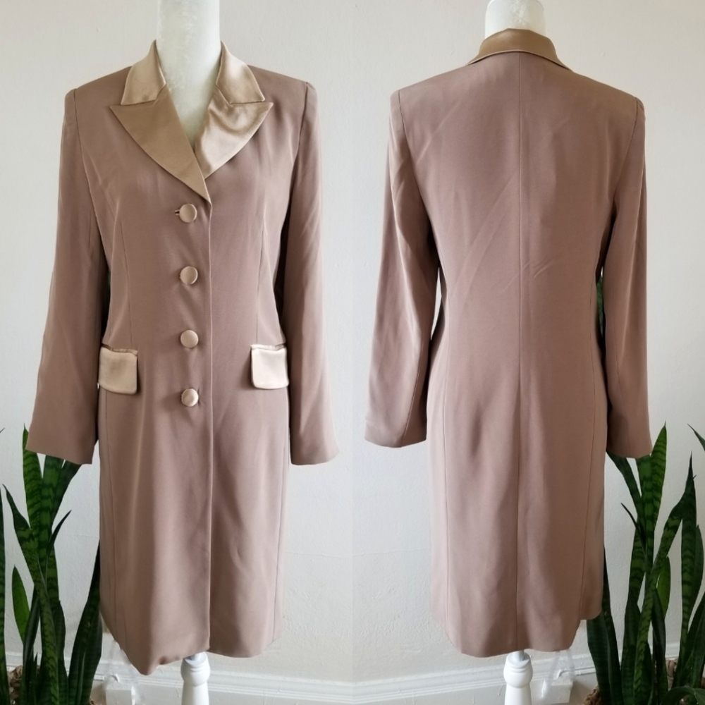 VTG 80s Oleg Cassini Black Tie Long Blazer Jacket